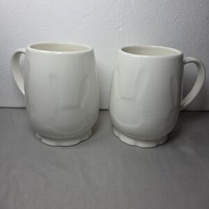 Holiday Home Recessed Bunny Easter White Cups Mugs - Set of 2 Cottagecore